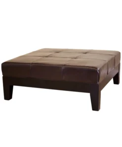 Baxton Studio Dark Brown Large Full Leather Square Cocktail Ottoman