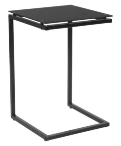 Flash Furniture Square End Table, Metal, Black Glass, Burbank, 15.5" W, 15.5" L, 23.75" H, Glass Top, Clear