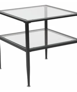 Flash Furniture Square End Table, Glass, Black, Metal Frame, 19.75" W, 19.75" L, 19.75" H, Glass Top, Clear
