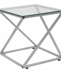 Flash Furniture Square End Table, 21" W, 21" L, 21.75" H, Glass Top, Clear