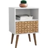 Manhattan Comfort Nightstand, Mid Century, White/Brown