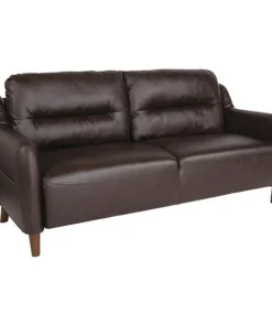 Flash Furniture Newton Hill Upholstered Bustle Back Sofa, Brown Leather
