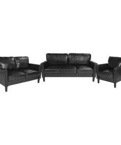 Flash Furniture Bari 3 Piece Upholstered Set in Black LeatherSoft