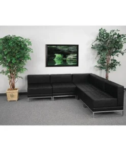 Flash Furniture 5 pcs. Living Room Set, 28-3/4", 84-1/2" x 27-1/2", Upholstery Color: Black