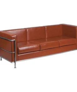 Flash Furniture Cognac Leather Sofa, 28-1/2" x 27-1/2"