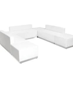 Flash Furniture 7 pcs. Living Room Set, 25-1/4" to 102-1/2" x 27", Upholstery Color: White